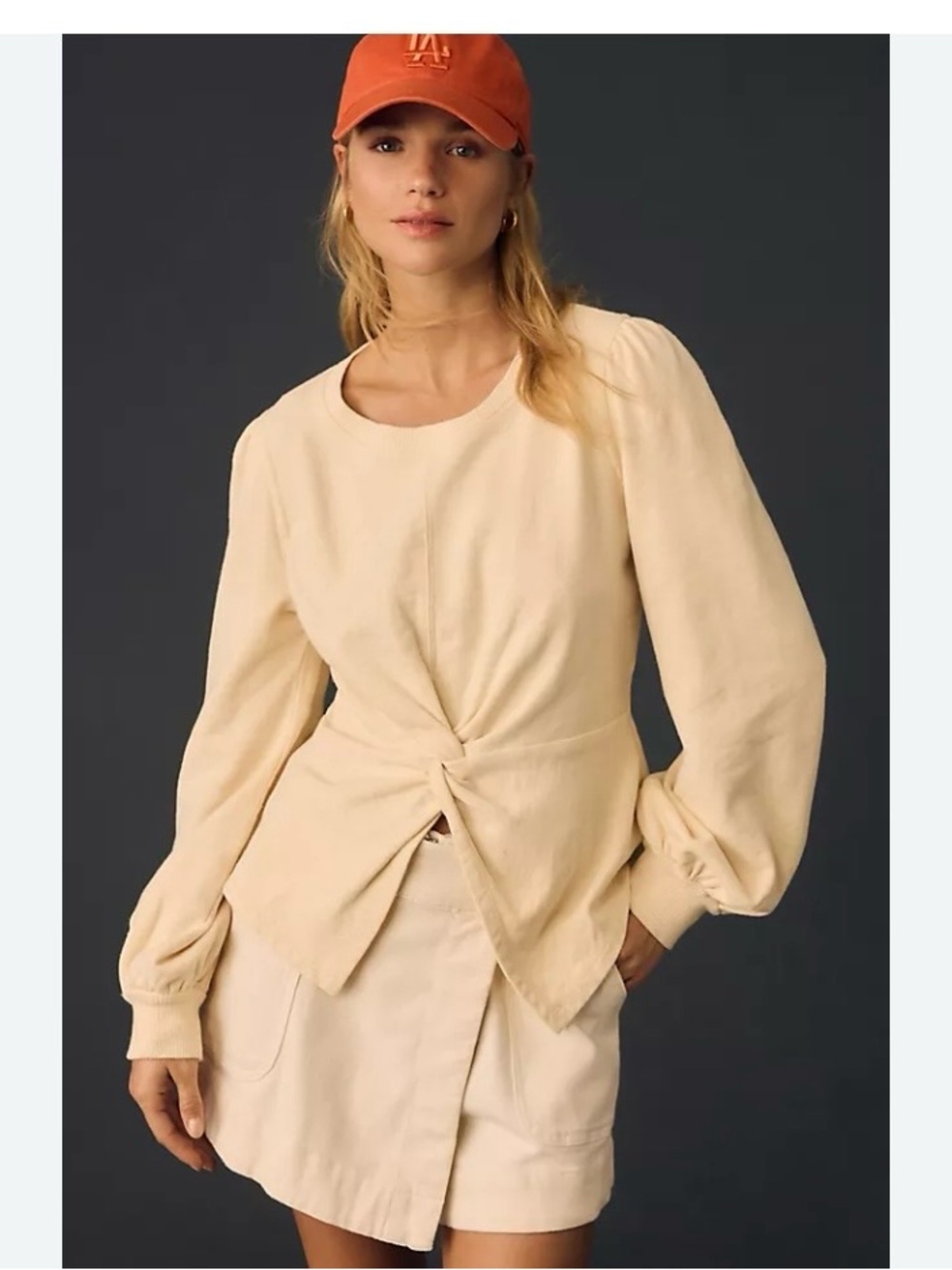 Anthropologie Pilcro Cream Twist-Front Long Sleeve Blouse